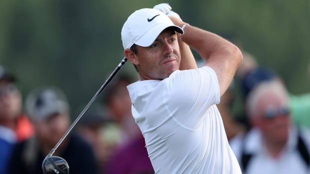 Rory McIlroy of Northern Ireland tees off on the 18th hole during the final round of the Hero Dubai Desert Classic at Emirates Golf Club on January 21, 2024 in Dubai, United Arab Emirates. 